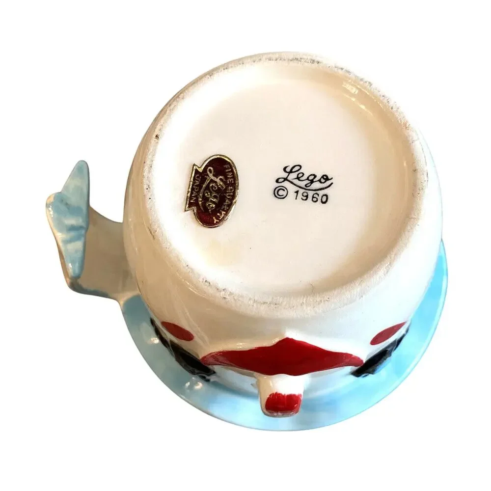 Vintage 1960 Lego Japan Clown Face Creamer & Saucer Kitsch Ceramic w/ Label